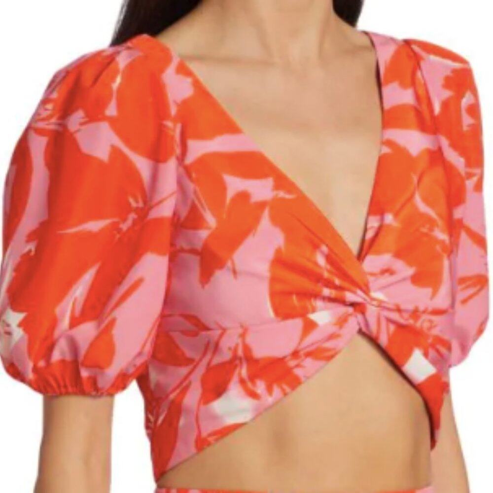 ML Monique Lhuillier Printed Taffeta Crop Top 10 - Picture 1 of 10